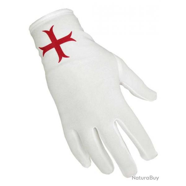 Gants templiers blancs avec croix patte rouge XXL