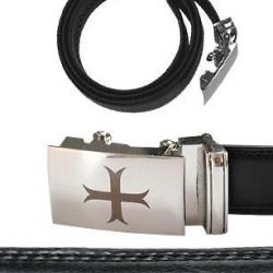 Ceinture noire en cuir, croix templière