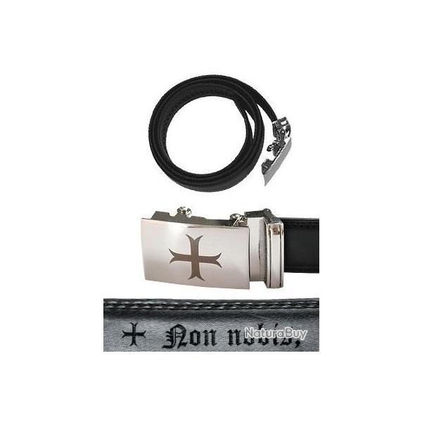 Ceinture noire en cuir, croix templire