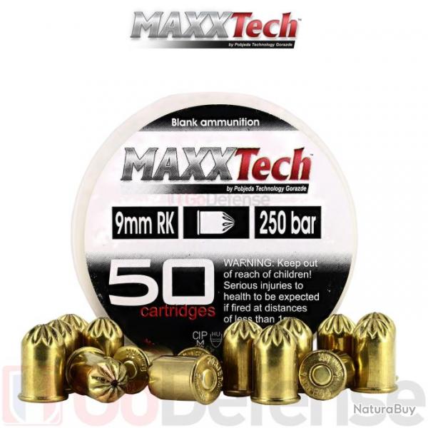 CARTOUCHES MAXXTECH 9MM RK REVOLVER BLANC - Boite de 50 units