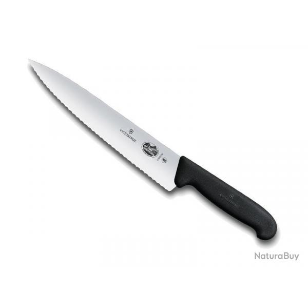 BEL2212 COUTEAU A DECOUPER VICTORINOX LAME INOX 19CM A DENTS MANCHE FIBROX NOIR NEUF