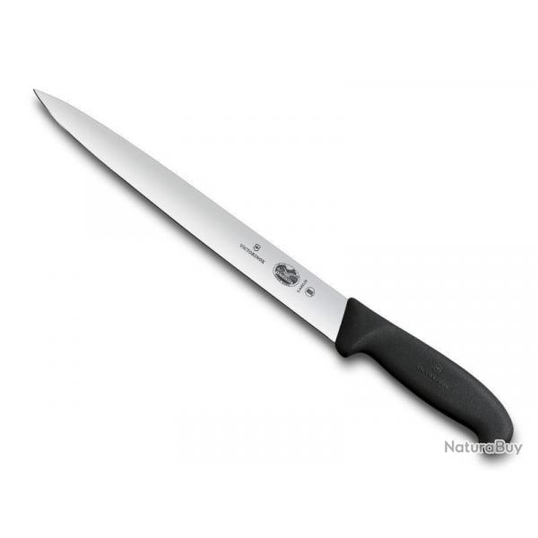 BEL2214 COUTEAU TRANCHELARD VICTORINOX LAME ETROITE 25CM INOX MANCHE FIBROX NOIR NEUF