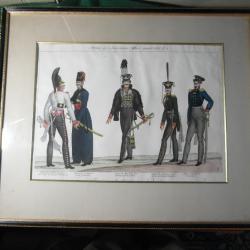 Belle grande gravure aquarellée 19è "armée des alliés en 1815"