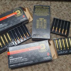 lot de 60 cartouches WINCHESTER calibre 243 WINCH à balle POWER POINT de 6,5 g /100 grs à 110 !