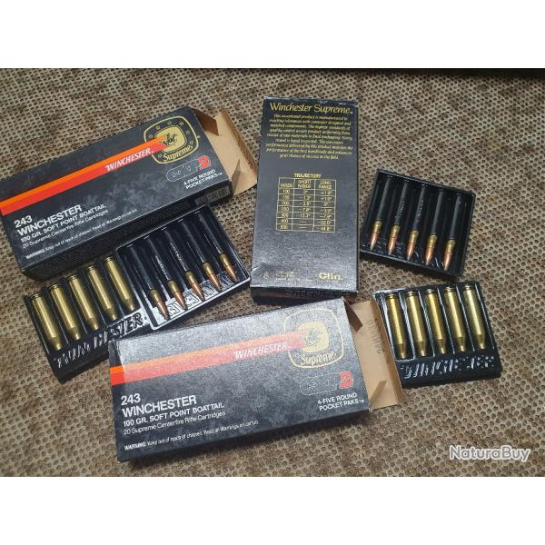 lot de 60 cartouches WINCHESTER calibre 243 WINCH  balle POWER POINT de 6,5 g /100 grs  110 !