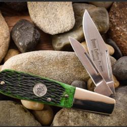 Couteau Queen Barlow 2 Lames Acier Inox Manche Os Vert Slipjoint USA QGPSB281