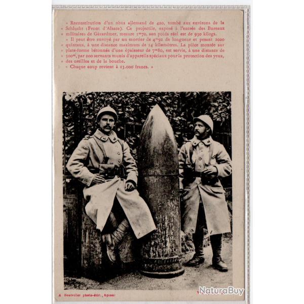 CPA - Reconstitution d'un obus allemand de 420 tomb aux environs de la Schlucht N0038