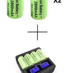 2 Batteries rechargeables CR123A 2800 mAh + chargeur USB 4 emplacements