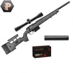 Carabine Bergara B14-R Trainer Steel Cal.22LR canon de 46cm fileté + Lunette 4x32 + silencieux + 50 