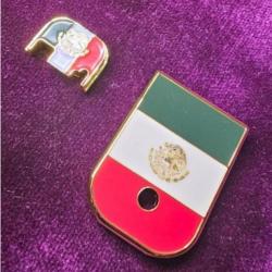 Glock style Narcos : Plaques arrière et de chargeur drapeau mexico plaqué or et émaille - Gen3&4