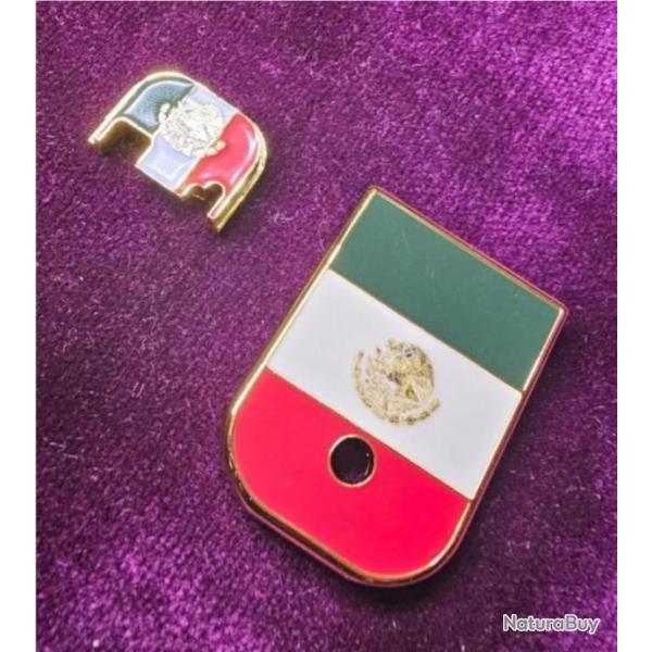 Glock style Narcos : Plaques arrire et de chargeur drapeau mexico plaqu or et maille - Gen3&4