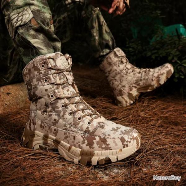 Bottes de randonne impermables hommes Camouflage Khaki - Chasse - Trekking - Robuste - Militaire