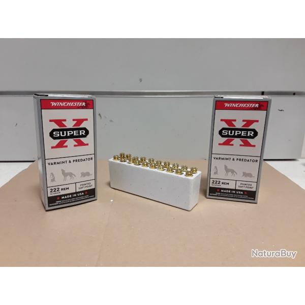 308-LOT DE 40 BALLES 222 WINCHESTER SUPER X SOFT POINT  50 GRAIN - PROMO!!!!!