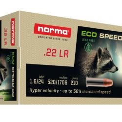 500 CARTOUCHES NORMA 22LR 1.6G/25GR ECO SPEED-22 HP SANS PLOMB ZINC BTE 50