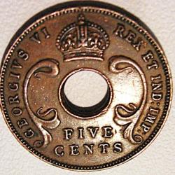 Africa east  piece de 5 cents 1942 ttb georgius VI