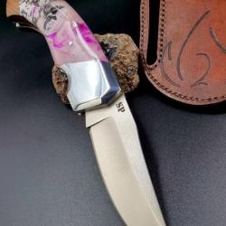 Couteau de poche Vanax Super Clean & 3D Skull Bushcraft (Lilas)