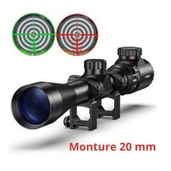 Lunette de visée 3-9x40 EG pour fusil de chasse - Monture 20 mm - Réticule lumineux rouge/vert