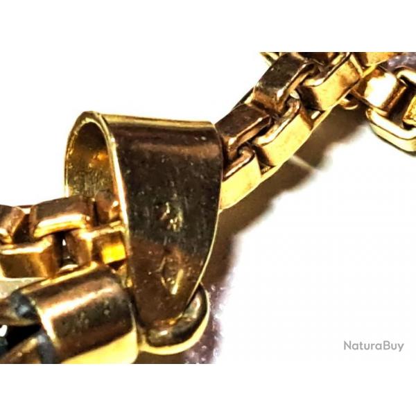 Chaine en Or 18 Kr 58cm 16 gr maille Vnitienne avec Poinons + pendentif Poinonne 18Kr+ pierre ++