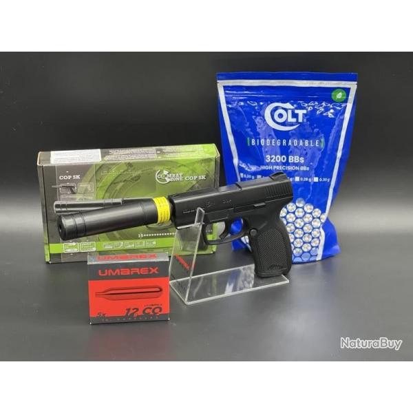 Pack Pistolet Airsoft 6mm Combat Zone COP SK + Billes + CO2