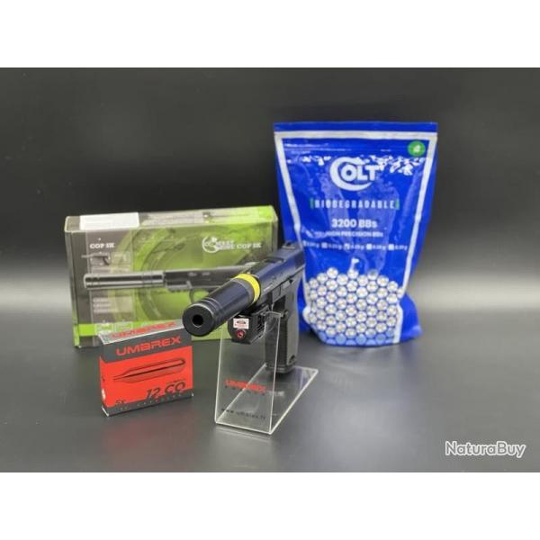 Pack laser Pistolet Airsoft 6mm Combat Zone COP SK + Billes + CO2+ Laser