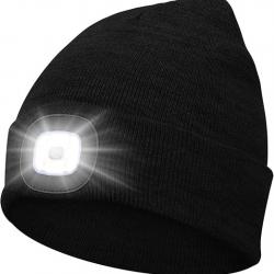 Bonnet Lampe avec Frontale LED Tricoté Chapeau avec Phares Lumineux Hommes et Femmes Trois en Tricot