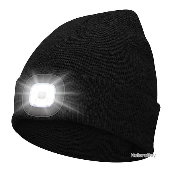 Bonnet Lampe avec Frontale LED Tricot Chapeau avec Phares Lumineux Hommes et Femmes Trois en Tricot