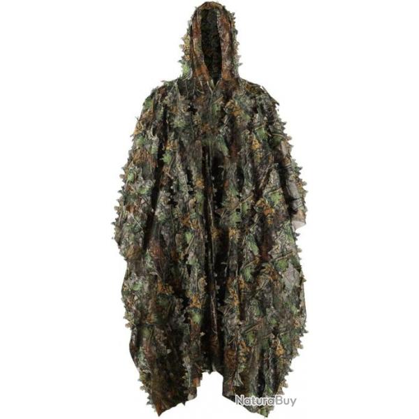 Poncho Camouflage Militaire Ghillie 3D Photo Animalire Chasse pour Homme Femme