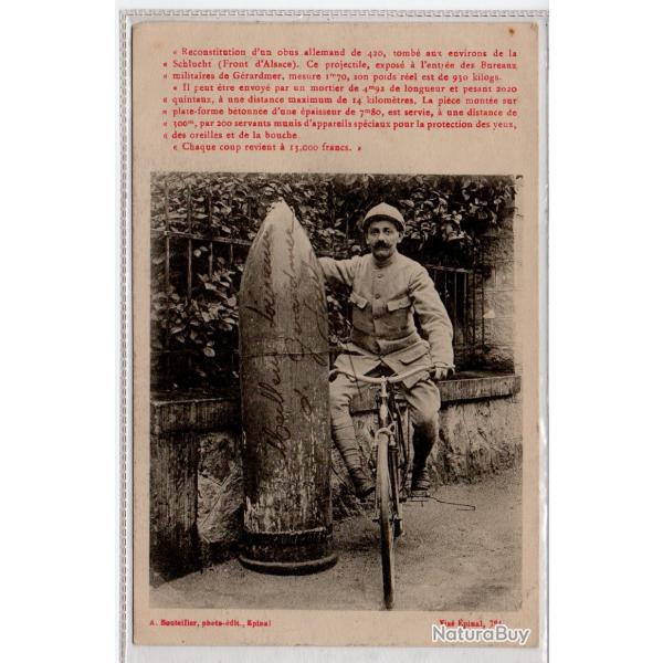 CPA -vosges - gerardmer - obus allemand expose a l entree des bureaux militaires   N0039