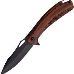 Couteau Semi Automatique Elk Ridge Dark Brown Lame Acier 3Cr13 Manche Bois Linerlock Clip ERA2002DB