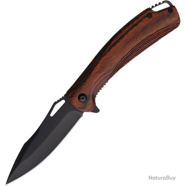 Couteau Semi Automatique Elk Ridge Dark Brown Lame Acier 3Cr13 Manche Bois Linerlock Clip ERA2002DB