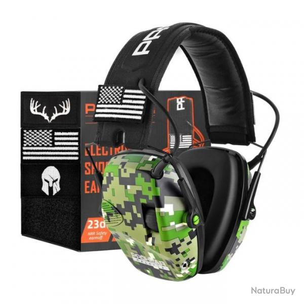 Casque de tir anti-bruit lectronique NRR 23db PROHEAR Protection Active Camouflage