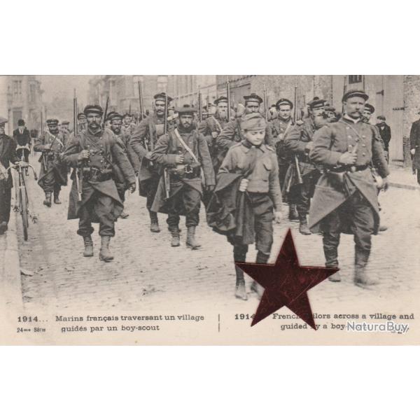CPA  -Marins franais traversant un village guids par un boy scout  N807