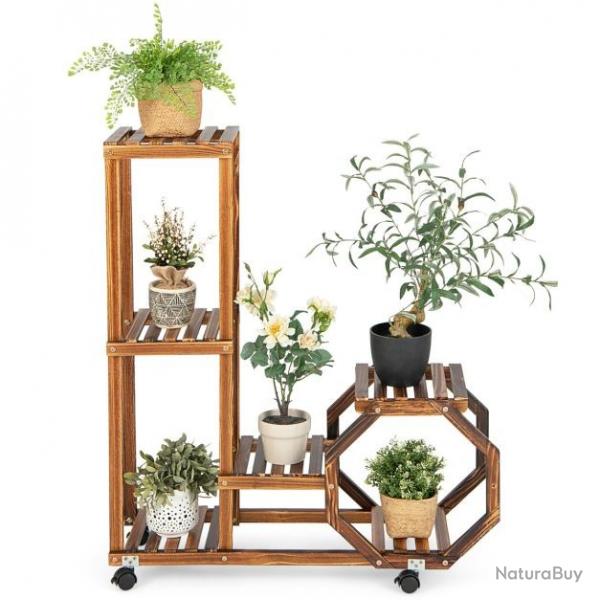 Etagre Plante Dcoration Pin 6 Niveaux Forme Octogonale Roulettes Accessoire Supports Maison Jardin