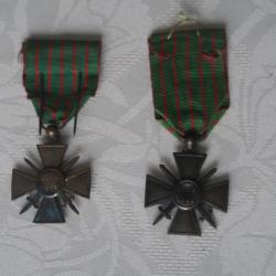 Lot de deux médailles croix de guerre française militaria 14/18 _ 39/45