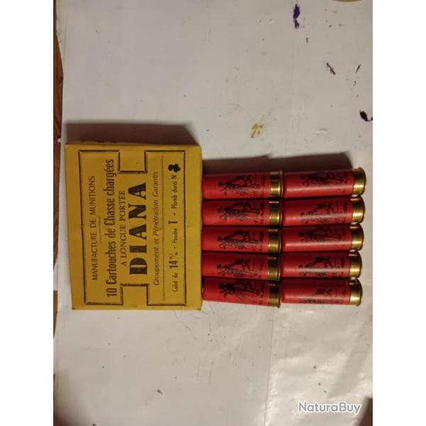Rare bote de 10 cartouches anciennes Italiennes 12 DIANA douilles  cartons