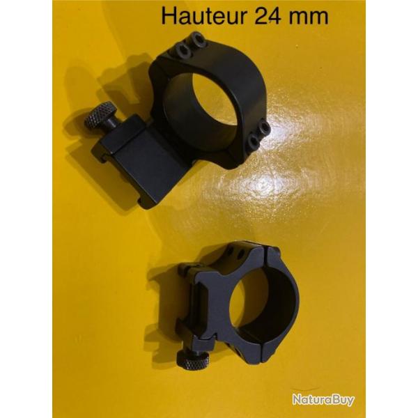 Collier Hawke optique diametre 30 mm hauteur 24 mm pour rail weaver / Picatinny