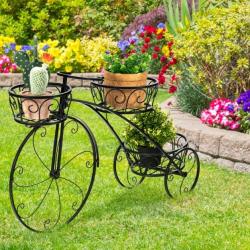 Vélo Tricycle Parisien Fer Pots Fleur Plantes 3 Paniers Roues Décoratives Accessoire Supports Jardin