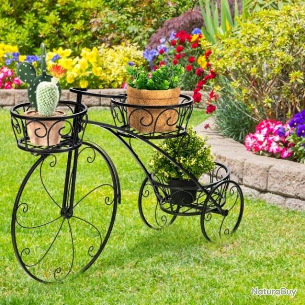 Vlo Tricycle Parisien Fer Pots Fleur Plantes 3 Paniers Roues Dcoratives Accessoire Supports Jardin