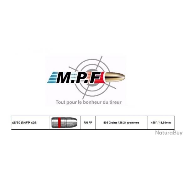 Ogives MPF plomb Brut de fonderie 45/70 RNFP 405 Gr  460" par 500