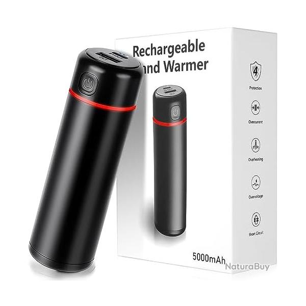 Chauffe-Main Rechargeable, 5000mAh Powerbank Chaufferette Main Reutilisable USB Noir