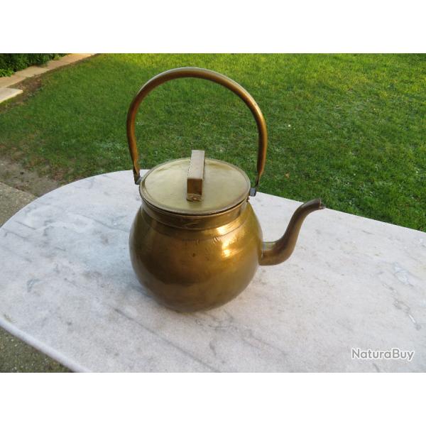 VINTAGE - Ancienne grande bouilloire en cuivre jaune double d'tain - FRANCE (Fin XIX-Dbut XX)