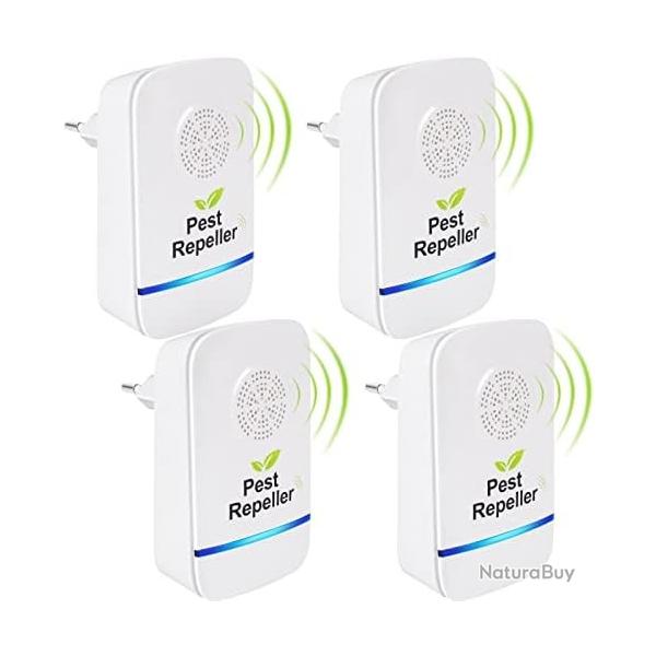 4pcs Rpulsif Ultrason-sans Odeur pour Multi-Insectes Souris,Cafards,Araigne,Mouches,Fourmis