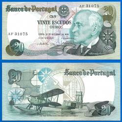 Portugal 20 Escudos 1978 Avion Bi Plan Coutinho Escudo Billet Bateau