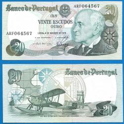 Portugal 20 Escudos 1978 Avion Bi Plan Coutinho Escudo Billet Bateau