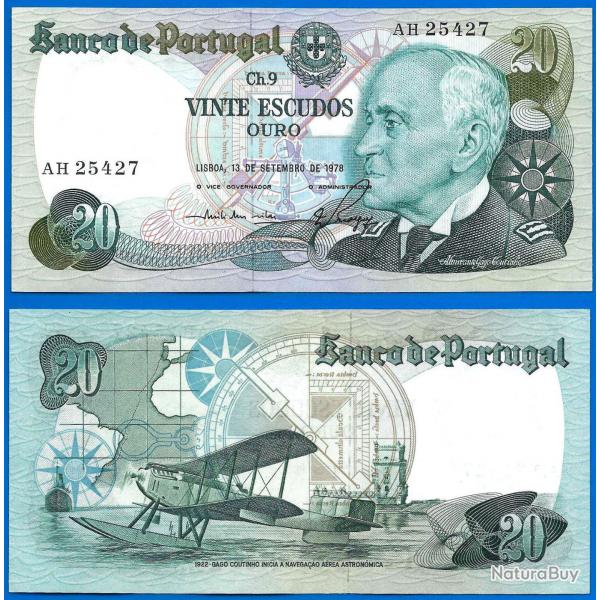 Portugal 20 Escudos 1978 Avion Bi Plan Coutinho Escudo Billet Bateau