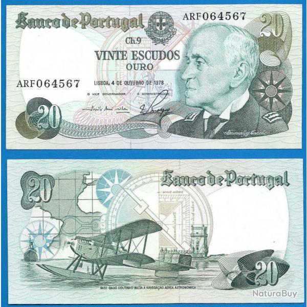 Portugal 20 Escudos 1978 Avion Bi Plan Coutinho Escudo Billet Bateau