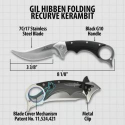 Couteau  Gil Hibben Folding Recurve Karambit Lame Acier 7Cr17 Manche G10 Sécurité Liner Lock GH5136