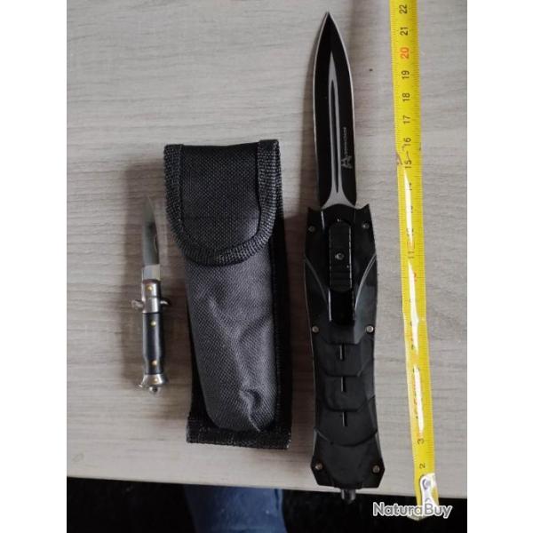 Couteau Knife De Poche Automatique + Cadeau Porte Cl No Cran D'arrt