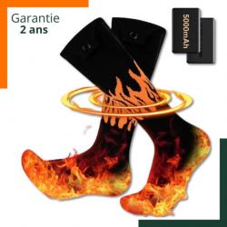 Chaussettes chauffantes avec 2 batteries de 5000mAh - Garantie 2 ans - Noir - Livraison rapide