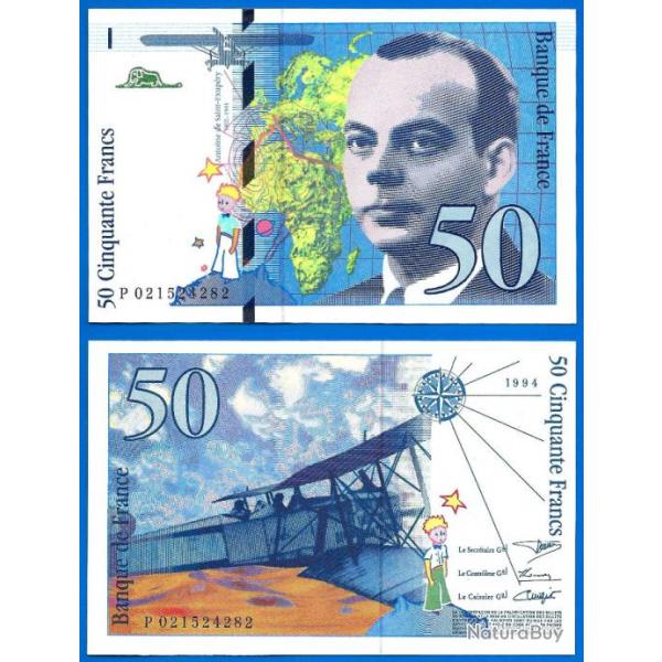 France 50 Francs 1994 Billet NEUF Saint Exupery Avion Bi Plan Petit Prince